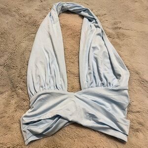 Cider Light Blue Halter Crop Top